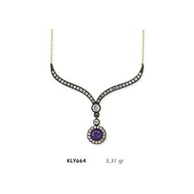 Harem Altın KLY664 14 Ayar Mor Taşlı Otantik Altın Kolye
