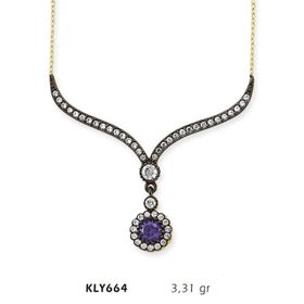 Harem Altın KLY664 14 Ayar Mor Taşlı Otantik Altın Kolye