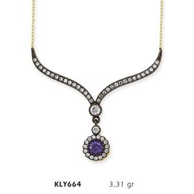 Harem Altın KLY664 14 Ayar Mor Taşlı Otantik Altın Kolye