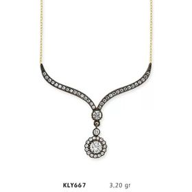 Harem Altın KLY667 14 Ayar Beyaz Taşlı Otantik Altın Kolye