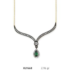 Harem Altın KLY668 14 Ayar Altın Yeşil Taşlı Otantik Kolye
