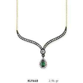 Harem Altın KLY668 14 Ayar Altın Yeşil Taşlı Otantik Kolye