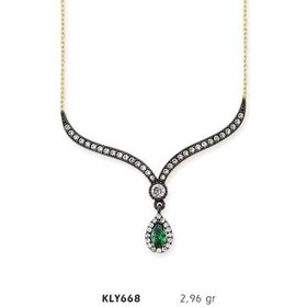 Harem Altın KLY668 14 Ayar Altın Yeşil Taşlı Otantik Kolye