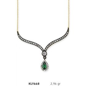 Harem Altın KLY668 14 Ayar Altın Yeşil Taşlı Otantik Kolye
