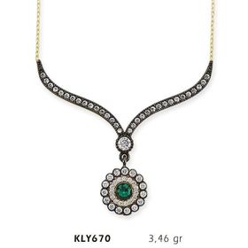 Harem Altın KLY670 14 Ayar Altın Yeşil Taşlı Otantik Kolye