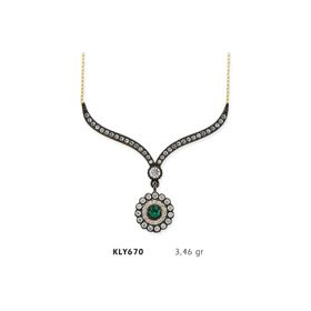 Harem Altın KLY670 14 Ayar Altın Yeşil Taşlı Otantik Kolye