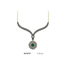 Harem Altın KLY670 14 Ayar Altın Yeşil Taşlı Otantik Kolye