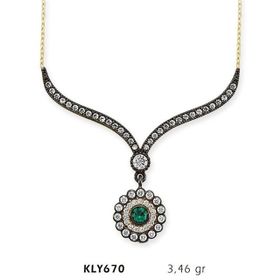Harem Altın KLY670 14 Ayar Altın Yeşil Taşlı Otantik Kolye