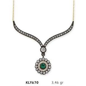 Harem Altın KLY670 14 Ayar Altın Yeşil Taşlı Otantik Kolye