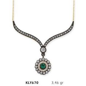 Harem Altın KLY670 14 Ayar Altın Yeşil Taşlı Otantik Kolye