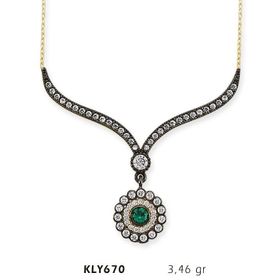 Harem Altın KLY670 14 Ayar Altın Yeşil Taşlı Otantik Kolye
