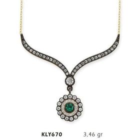Harem Altın KLY670 14 Ayar Altın Yeşil Taşlı Otantik Kolye