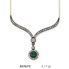 Harem Altın KLY672 14 Ayar Altın Yeşil Taşlı Otantik Kolye