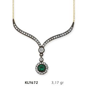 Harem Altın KLY672 14 Ayar Altın Yeşil Taşlı Otantik Kolye