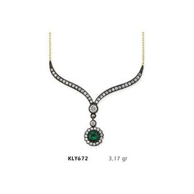 Harem Altın KLY672 14 Ayar Altın Yeşil Taşlı Otantik Kolye