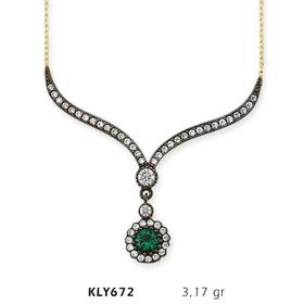 Harem Altın KLY672 14 Ayar Altın Yeşil Taşlı Otantik Kolye