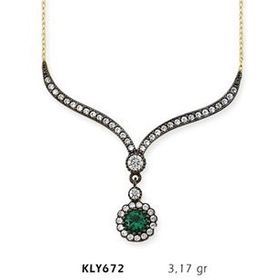 Harem Altın KLY672 14 Ayar Altın Yeşil Taşlı Otantik Kolye