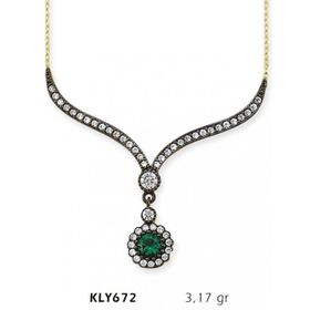 Harem Altın KLY672 14 Ayar Altın Yeşil Taşlı Otantik Kolye