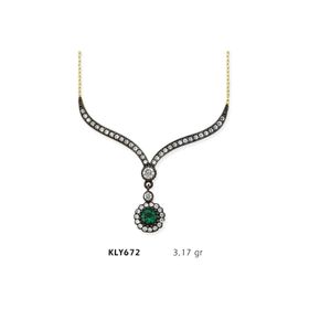 Harem Altın KLY672 14 Ayar Altın Yeşil Taşlı Otantik Kolye
