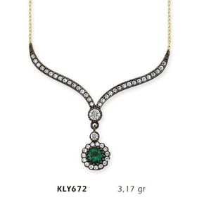 Harem Altın KLY672 14 Ayar Altın Yeşil Taşlı Otantik Kolye