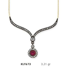 Harem Altın KLY673 14 Ayar Altın Kırmızı Taşlı Otantik Kolye