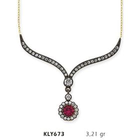 Harem Altın KLY673 14 Ayar Altın Kırmızı Taşlı Otantik Kolye