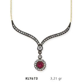 Harem Altın KLY673 14 Ayar Altın Kırmızı Taşlı Otantik Kolye