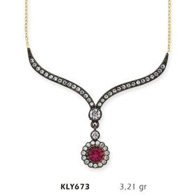 Harem Altın KLY673 14 Ayar Altın Kırmızı Taşlı Otantik Kolye
