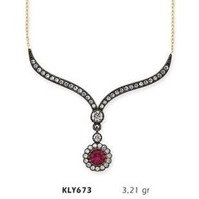 Harem Altın KLY673 14 Ayar Altın Kırmızı Taşlı Otantik Kolye