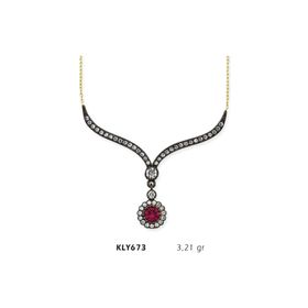 Harem Altın KLY673 14 Ayar Altın Kırmızı Taşlı Otantik Kolye