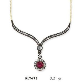 Harem Altın KLY673 14 Ayar Altın Kırmızı Taşlı Otantik Kolye