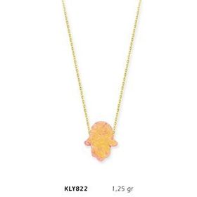 Harem Altın KLY822 14 Ayar Altın Rose Opal Taşlı Fatma Eli Kolye