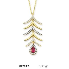 Harem Altın KLY847 14 Ayar Altın Kırmızı Damla Taşlı Kolye
