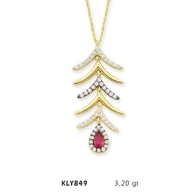 Harem Altın KLY849 14 Ayar Altın Kırmızı Damla Taşlı Kolye