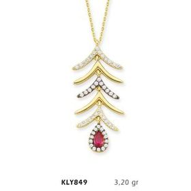 Harem Altın KLY849 14 Ayar Altın Kırmızı Damla Taşlı Kolye