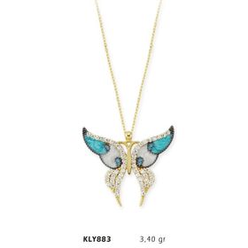 Harem Altın KLY883 14 Ayar Altın Mavi Kelebek Kolye