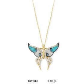 Harem Altın KLY883 14 Ayar Altın Mavi Kelebek Kolye
