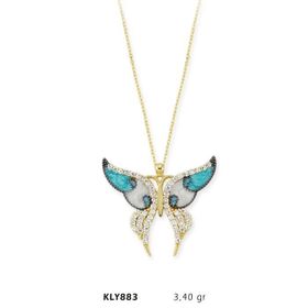 Harem Altın KLY883 14 Ayar Altın Mavi Kelebek Kolye