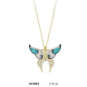 Harem Altın KLY883 14 Ayar Altın Mavi Kelebek Kolye