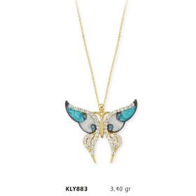 Harem Altın KLY883 14 Ayar Altın Mavi Kelebek Kolye