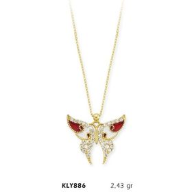 Harem Altın KLY886 14 Ayar Kırmızı Kelebek Kolye
