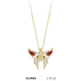 Harem Altın KLY886 14 Ayar Kırmızı Kelebek Kolye