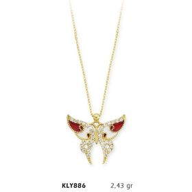 Harem Altın KLY886 14 Ayar Kırmızı Kelebek Kolye