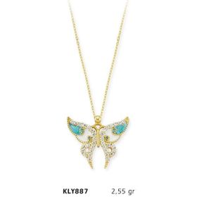 Harem Altın KLY887 14 Ayar Altın Mavi Kelebek Kolye