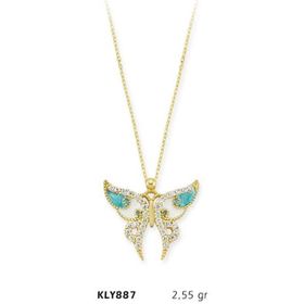 Harem Altın KLY887 14 Ayar Altın Mavi Kelebek Kolye
