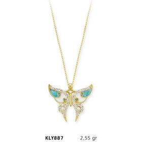 Harem Altın KLY887 14 Ayar Altın Mavi Kelebek Kolye