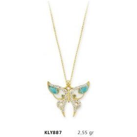 Harem Altın KLY887 14 Ayar Altın Mavi Kelebek Kolye