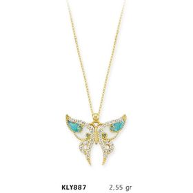 Harem Altın KLY887 14 Ayar Altın Mavi Kelebek Kolye