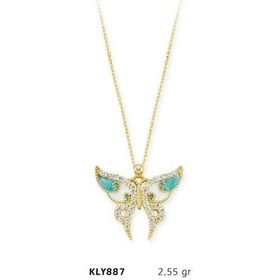 Harem Altın KLY887 14 Ayar Altın Mavi Kelebek Kolye