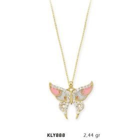 Harem Altın KLY888 14 Ayar Altın Pembe Kelebek Kolye